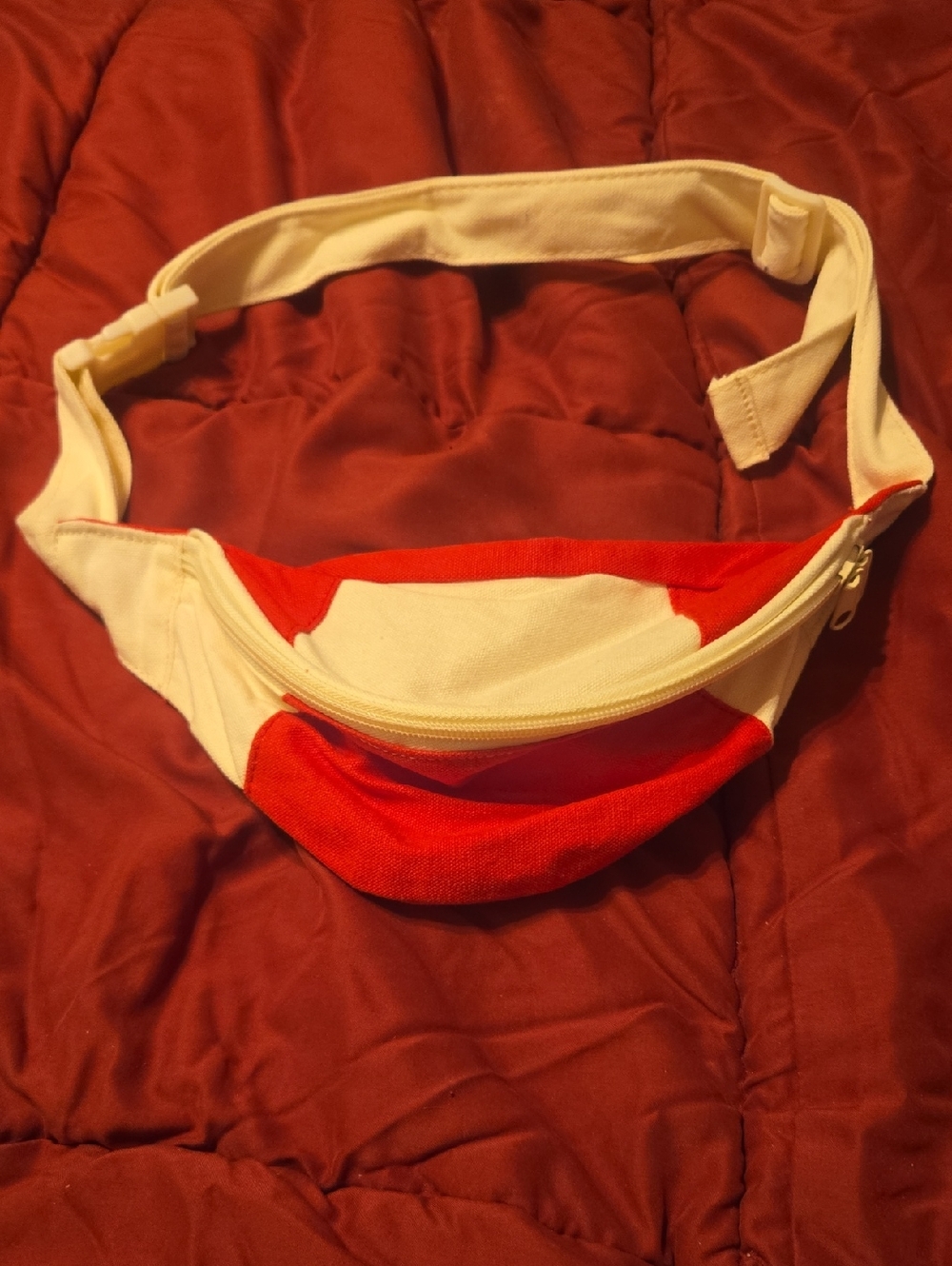 5 Red and Cream Canvas Fanny Pack